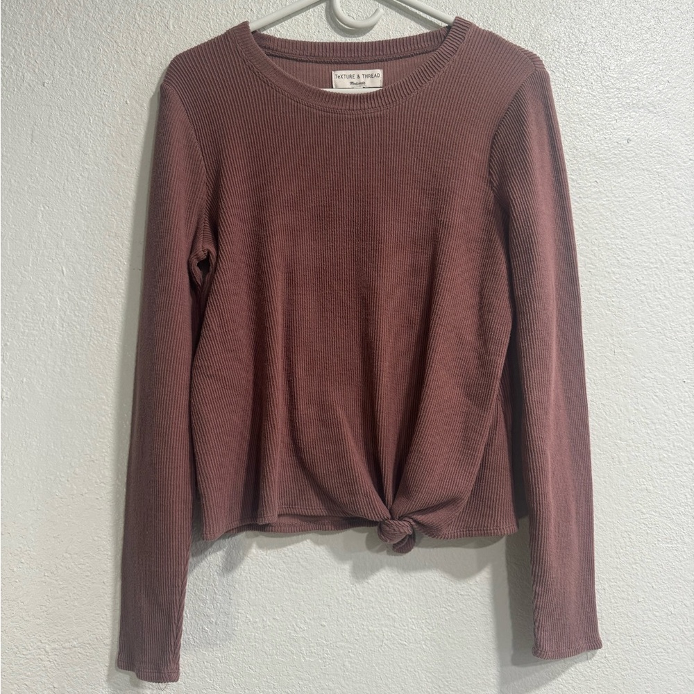 Madewell Texture & Thread Long Sleeved Tie Front Ribbed Top